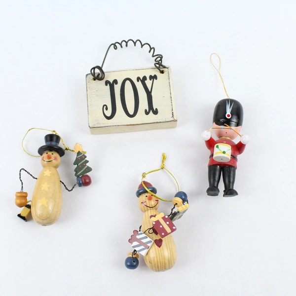 Lot of 4 Wooden Christmas Tree Ornaments 3" Festive Holiday Decor