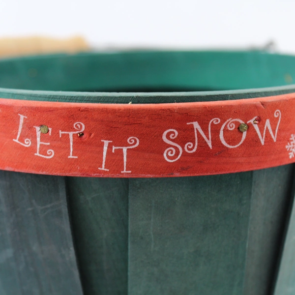Let It Snow Wooden Basket 6" Red Green Christmas Holiday Decor Collectible