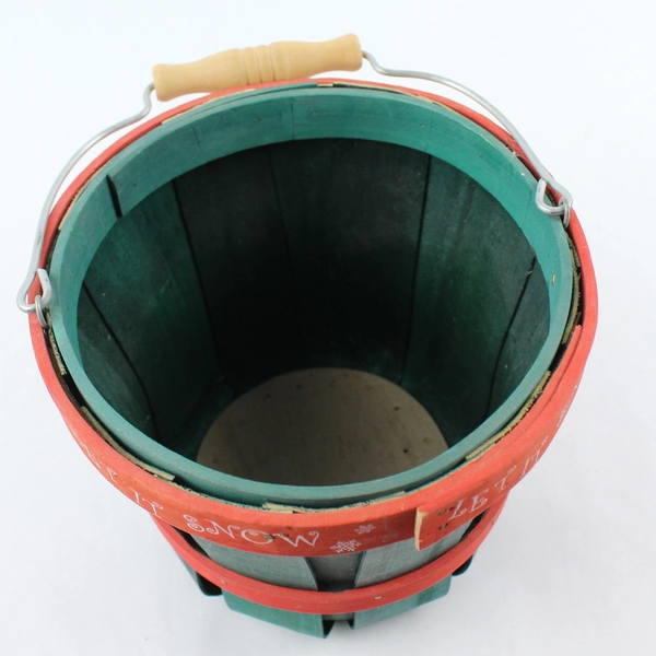 Let It Snow Wooden Basket 6" Red Green Christmas Holiday Decor Collectible