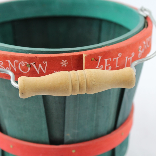Let It Snow Wooden Basket 6" Red Green Christmas Holiday Decor Collectible