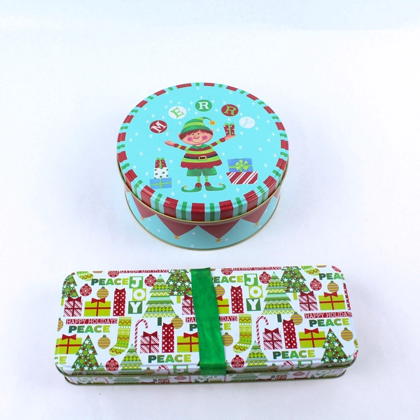 Lot of 2 Christmas Cookie Gift Tins - Elf & Holiday Design Decor