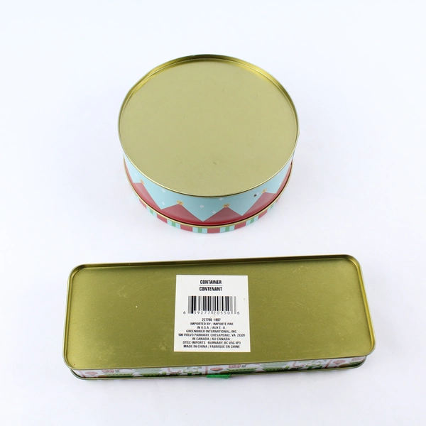 Lot of 2 Christmas Cookie Gift Tins - Elf & Holiday Design Decor