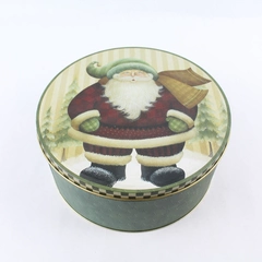 Green Santa Design Christmas Cookie Gift Tin 7.75" - Holiday Collectible Decor