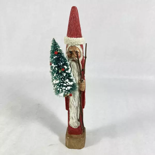 10" Old World Santa Figurine with Christmas Tree - Holiday Decor Collectible