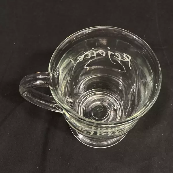 Anchor Hocking Etched Rejoice Clear Glass Footed Coffee Mug 5" Tall
