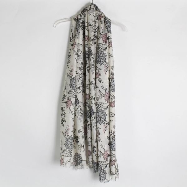 Lot of 2 Off-White Floral and Elephant Pattern Women's Scarves
