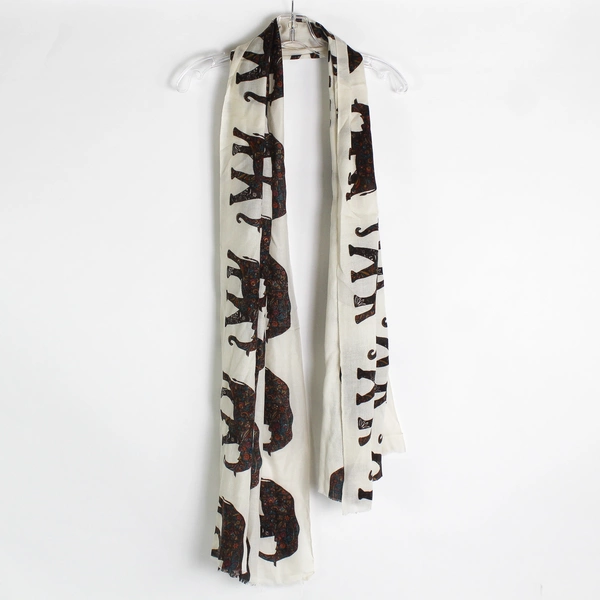 Lot of 2 Off-White Floral and Elephant Pattern Women's Scarves