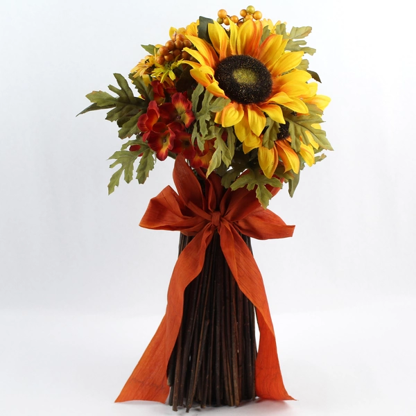 18" Orange & Yellow Faux Flower Bouquet Autumn Centerpiece Home Decor