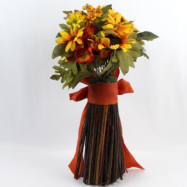 18" Orange & Yellow Faux Flower Bouquet Autumn Centerpiece Home Decor