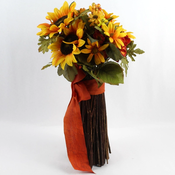 18" Orange & Yellow Faux Flower Bouquet Autumn Centerpiece Home Decor