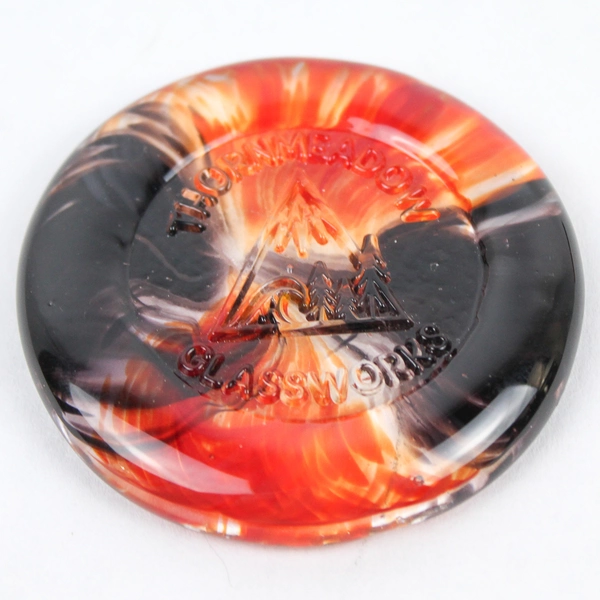 Set of 2 Thornmeadow Glassworks Orange & Black Decorative Tokens 2.5"