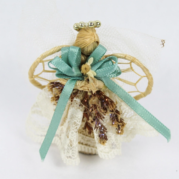 Lot of 4 Rustic Straw Christmas Angel Ornaments - Holiday Decor