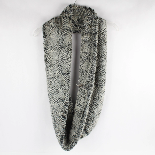 Ann Taylor Loft Infinity Scarf Soft Fuzzy Gray Black 100% Polyester 30" Long