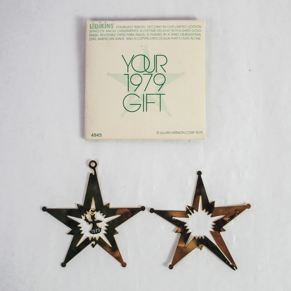 Vintage Lillikins 1979 Gold-Tone Star Christmas Ornaments #4945 in Box