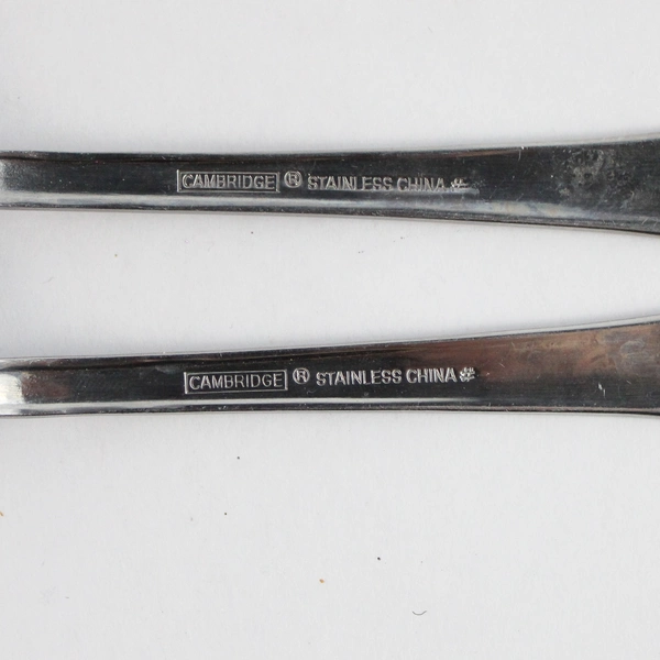 Lot of 2 Cambridge Stainless Steel Dinner Forks with Abstract Design