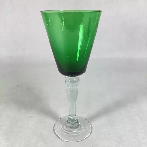 Green Crystal Fluted Wine Glass with Clear Stem & Bubble Design - 8.25" Tall