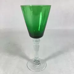 Green Crystal Fluted Wine Glass with Clear Stem & Bubble Design - 8.25" Tall