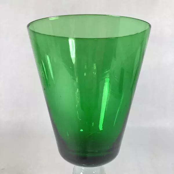 Green Crystal Fluted Wine Glass with Clear Stem & Bubble Design - 8.25" Tall