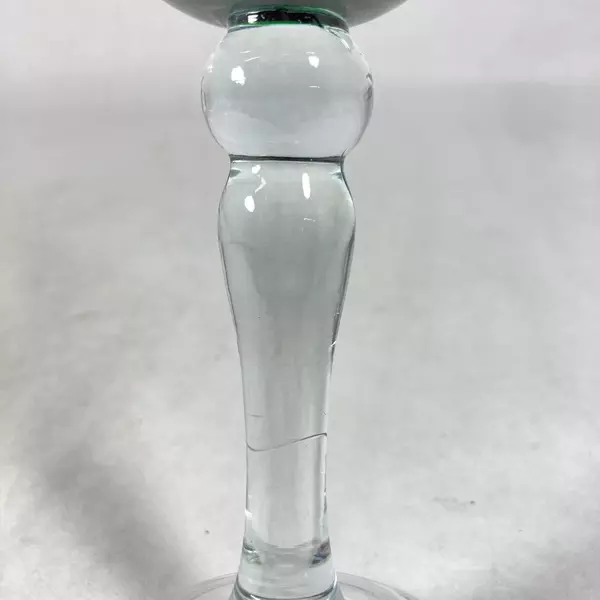 Green Crystal Fluted Wine Glass with Clear Stem & Bubble Design - 8.25" Tall