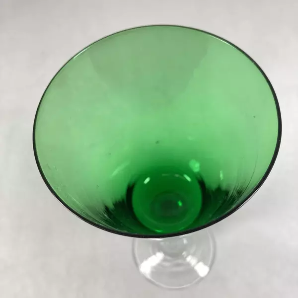 Green Crystal Fluted Wine Glass with Clear Stem & Bubble Design - 8.25" Tall