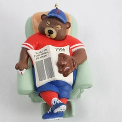 1996 Hallmark Happy Holi-Doze Bear Napping Ornament - No Box, Signed