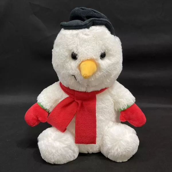 11" Snowman Plush Toy with Black Hat, Red Mittens & Scarf - Holiday Decor