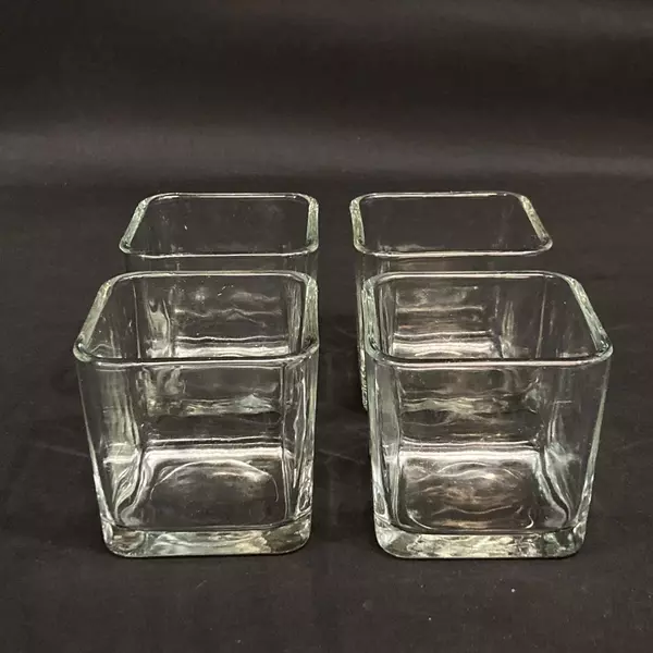Lot of 4 Clear Square Glass Pillar Candle Holders, 3.5" - Elegant Decor