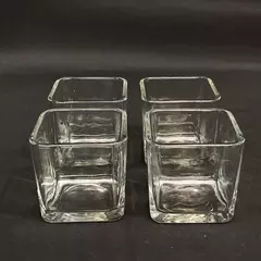 Lot of 4 Clear Square Glass Pillar Candle Holders, 3.5" - Elegant Decor