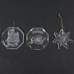 Lot of 3 Acrylic Christmas Ornaments - 2 Lifesaver 1991-1992 + 1 Snowflake