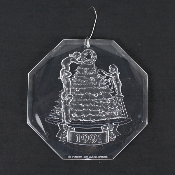 Lot of 3 Acrylic Christmas Ornaments - 2 Lifesaver 1991-1992 + 1 Snowflake
