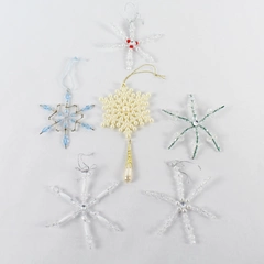 Lot of 6 Plastic Beaded Snowflake Christmas Tree Ornaments - Good Condition