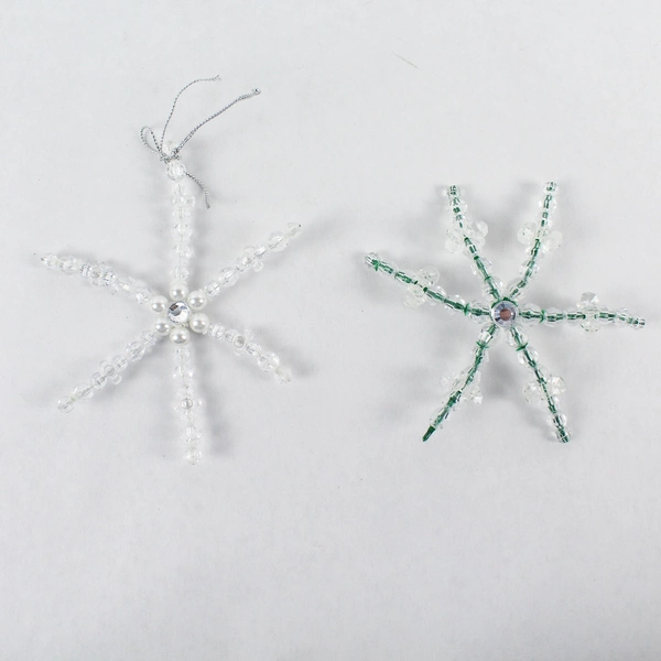 Lot of 6 Plastic Beaded Snowflake Christmas Tree Ornaments - Good Condition