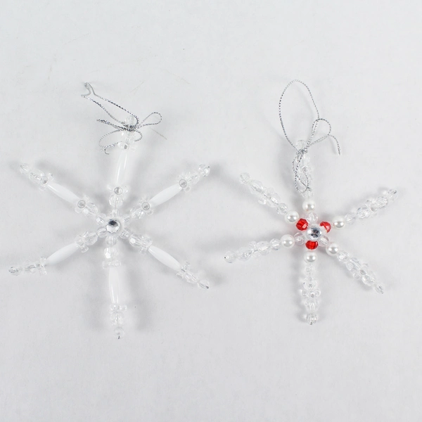 Lot of 6 Plastic Beaded Snowflake Christmas Tree Ornaments - Good Condition