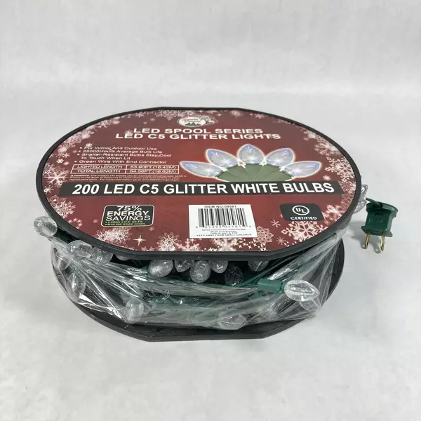 Santa's Forest 200 LED Christmas Light String Spool Series C5 Clear Glitter