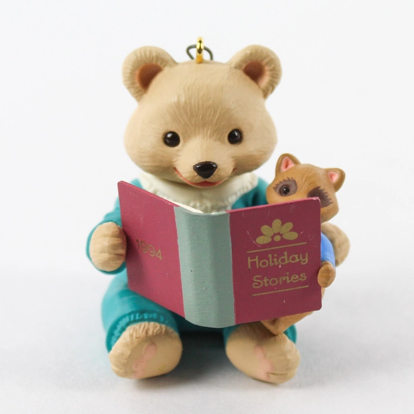 Hallmark 1994 Child Care Giver Bear Raccoon Reading Ornament Christmas Decor