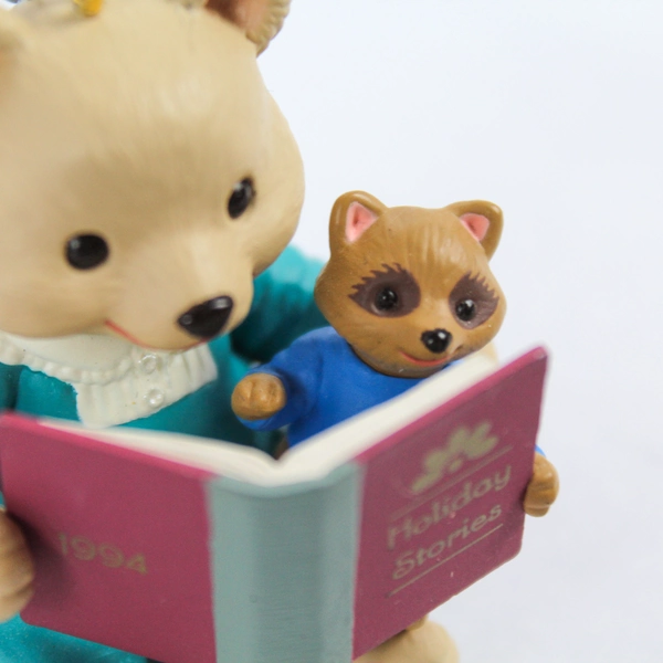 Hallmark 1994 Child Care Giver Bear Raccoon Reading Ornament Christmas Decor