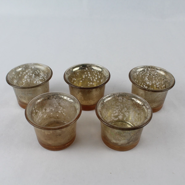 Lot of 5 Iridescent Gold Glass Candle Holders 2.5" Diameter Home Decor