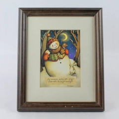 Matted Framed R. Ruegger Snowman Art Print - Holiday Decor, Pre-Owned