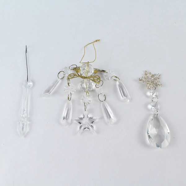Lot of 3 Clear Acrylic Gem Christmas Tree Ornaments - Sparkling Holiday Decor
