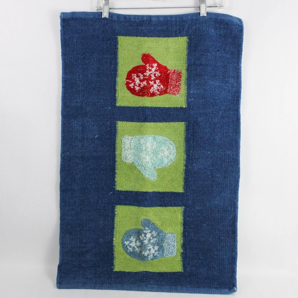 Mahdavis Handmade Dark Blue Snowman Mittens Rug 20" x 30" - Pre-Owned