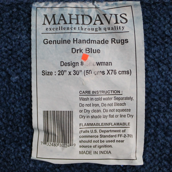 Mahdavis Handmade Dark Blue Snowman Mittens Rug 20" x 30" - Pre-Owned
