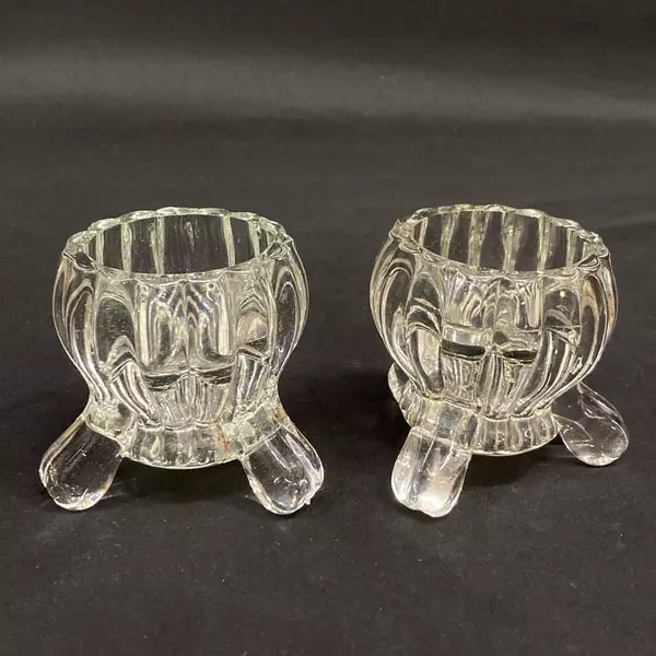 Lot of 2 Ribbed Glass Candle Holders for Taper Tealight Votive Candles