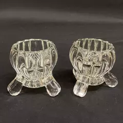 Lot of 2 Ribbed Glass Candle Holders for Taper Tealight Votive Candles