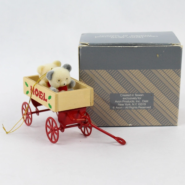 Vintage Avon Teddies in Wagon Christmas Tree Ornament - Holiday Decor