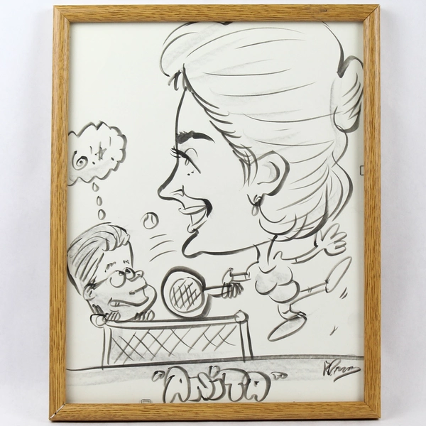 Signed Framed Tennis Player Caricature Art - Unique Humorous Decor