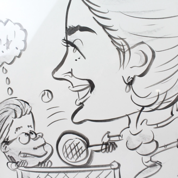 Signed Framed Tennis Player Caricature Art - Unique Humorous Decor