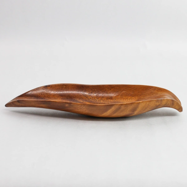 Handcrafted Monkey Pod Leaf Dish Tray - 10" Long, Made in Philippines