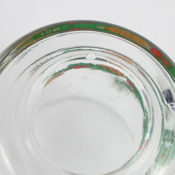 Lot of 2 Holiday Clear Glass Mugs with Holly Berry Pine Cone Pattern 3.5"