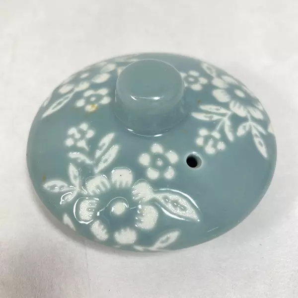 Cornflower Blue Single Cup Teapot with Bamboo Handle & White Flowers