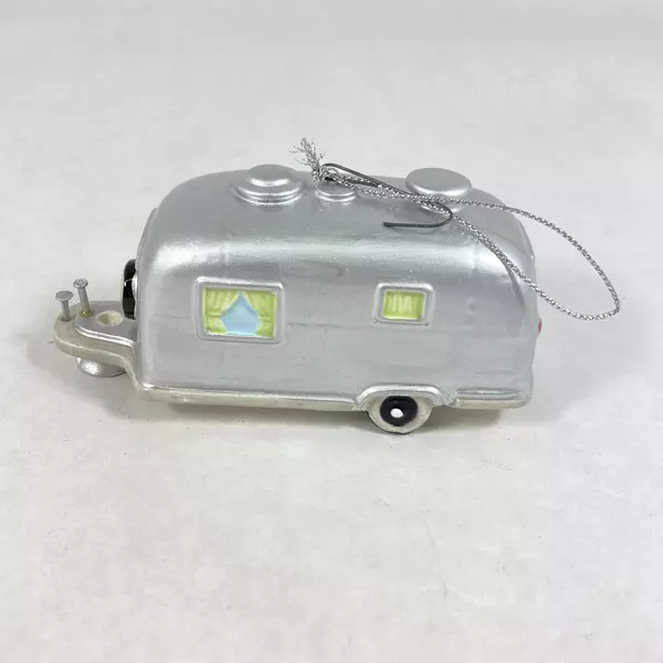 Lot of 2 Cape Shore Glass Christmas Ornaments - Silver Travel Trailers